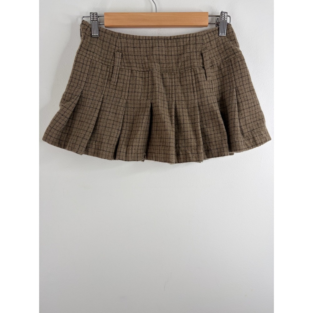 VTG Y2K G-Unit Brown Plaid 100% Wool Pleated Mini Skirt Y2K Low Rise Sz 1 (XXS) - Picture 5 of 6